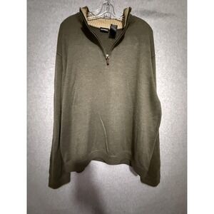 George Sweater Mens XL‎ Olive Green Quarter Zip Mock Neck Pullover Knit